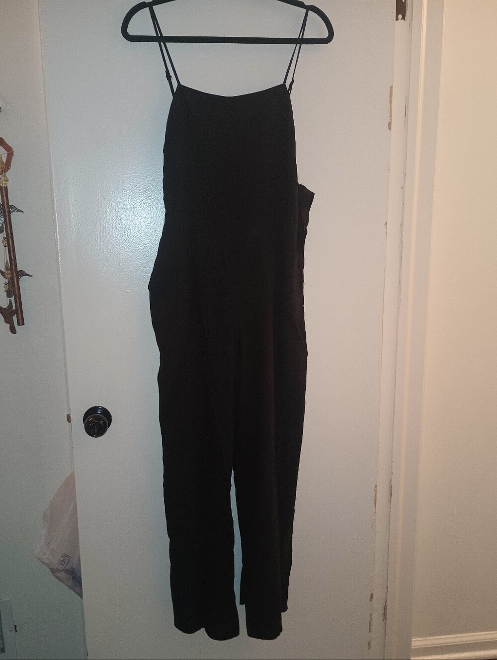 Francesca’s Marisah Bow Back Wide Leg Linen Blend Jumpsuit - Black, Size M